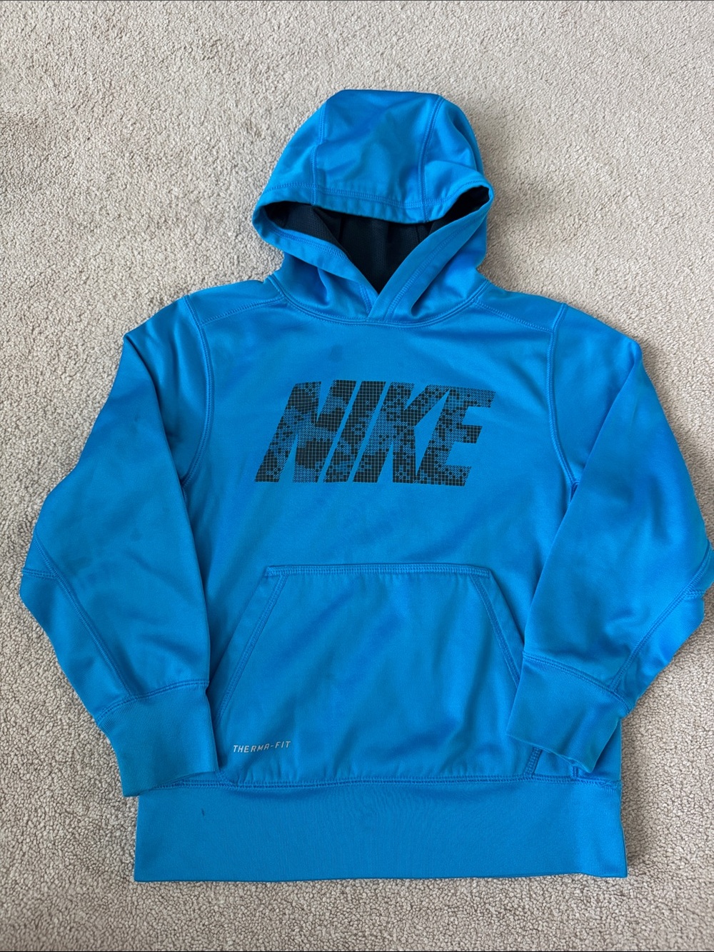 Nike Boys Youth Small Therma-FIT Blue Pullover Hoodie Graphic Logo